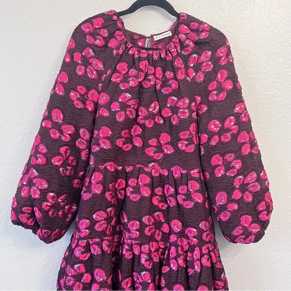 ULLA JOHNSON dress in maroon red jacquard floral size 4 - Picture 7 of 15
